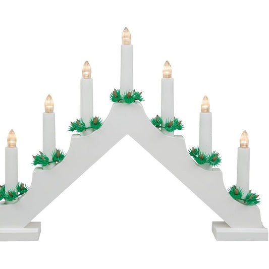 192402 - IDENA 31837 - Mbajtëse Qirinjsh LED për Adventin, 7 Qirinj LED të Bardhë të Ngrohtë, Hark Druri i Llakuar me Ngjyrë të Bardhë, Përfshin Llambë Rezervë dhe Çelës, Dekorim i Brendshëm për Dimër, Krishtlindje dhe Adventin