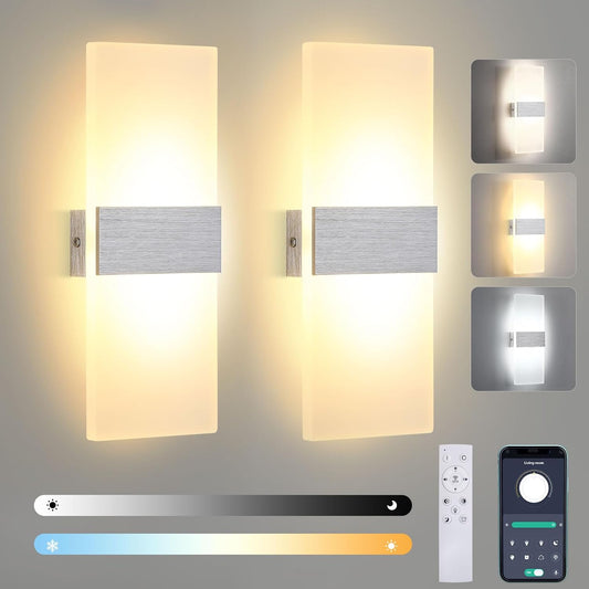 177533 - LIGHTSJOY 2x llambë LED muri, 12W, me telekomandë, Ndriçim lart e poshtë, Për dhomën e ndenjes, shkallë, korridor, Ngjyra e Bardhë e Ngrohtë/E Ftohtë/Neutrale (2700K-6500K), e Errët dhe Moderne