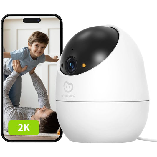 163686 - BEANS VIEW Kamerë Sigurie e Brendshme 2K (3MP), Mbikëqyrje 360°, Wi-Fi 2.4GHz, Shikim Natën me Ngjyra, Pajtueshme për Foshnje/Kafshë Shtëpiake/Mace/Qen, Zbulim Njerëzor, E Pajtueshme me ALEXA D210