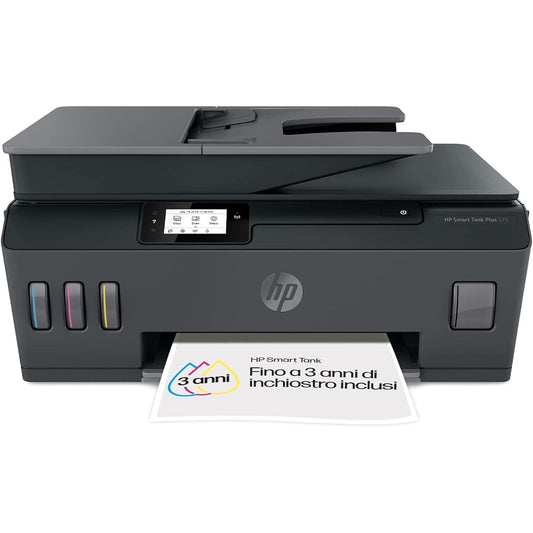 126092 - HP SMART TANK PLUS 570 5HX14A, Printer multifunksional i zi, depozitë boje me vëllim të lartë, kapacitet prej 12,000 faqe (e zezë) dhe 8,000 faqe (ngjyrë), skanim, ADF, pa tel, ngjyra e zezë