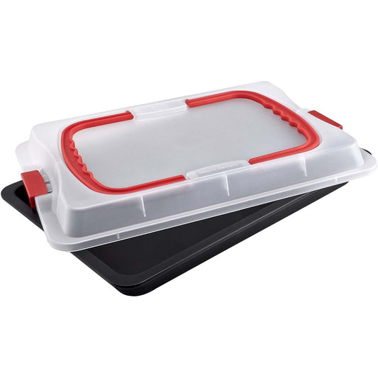 178712 - DR. OETKER Tepsi Pjekjeje me Mbulesë Transporti Bake & Go - 3 në 1: Tepsi Furre për Pjekje, Ruajtje dhe Transportim - Jo-ngjitëse, 42x29x4 cm