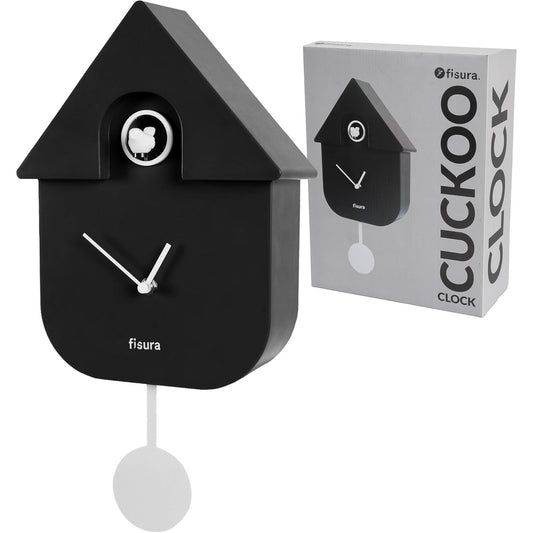 177116 - FISURA - Orë Muri ABS me Qyqe, e Zezë, Përmasat 21.5 x 8 x 41.5 cm, Nuk Përfshihet Bateria AA
