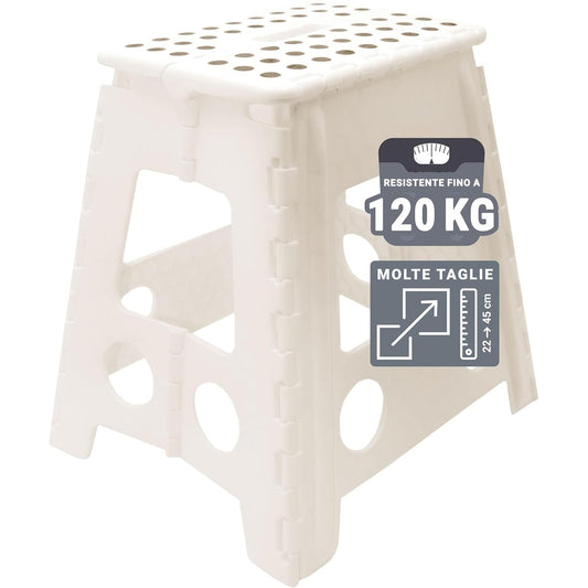 192283 - ZOLLNER - Karrige me Shkallë të Palosshme, Përshtatëse për Fëmijë dhe të Rritur, Kapacitet deri në 120 kg, me Veshje Anti-rrëshqitëse dhe Dorezë Praktike, Jashtëzakonisht e Lehtë, Lartësi 39 cm, Material Plastike, Ngjyre e Bardhë