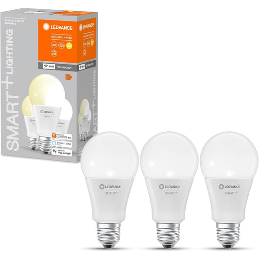 179579 - LEDVANCE Llampa LED Smart me Teknologji WiFi, Bazë E27, Me Errësim, E Bardhë e Ngrohtë (2700 K), Zëvendëson Llambat Inkandeshente 100W, SMART+ WiFi Classic Me Errësim, Pako me 3, Zëvendësim 100W