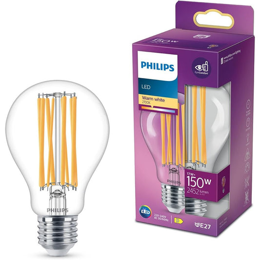 210801 - PHILIPS - Llambë LED Qelqi, Ekuivalente 150W, Sokol E27, Ngjyra Bardhë e Ngrohtë 2700 Kelvin, Tejdukshmëri, Pa Errësim.