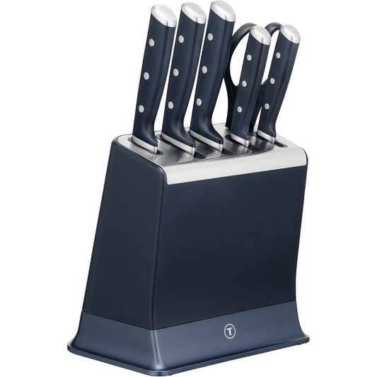 195058 - TEFAL EverSharp Pro - Set 6 Copëza Thikash Vetë-Mprahëse në Një Bllok, Teknologji e Patentuar e Mprahjes, Sistem Kyçje, Material Çelik Inoks Gjerman, Ngjyra Blu, Modeli K297S744