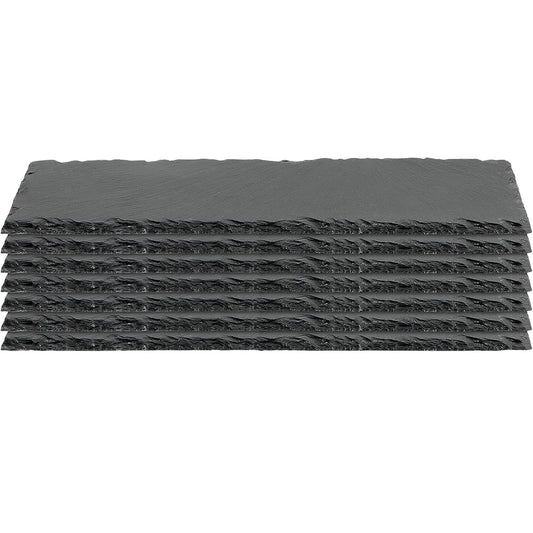 210008 - KEILEOHO Set prej 7 Pjatash Drejtkëndëshe prej Druri, me Masa 30 x 10 cm dhe Mbështetës Druri të Zi, Përdoret për Bufe, Servirje dhe Dekorim