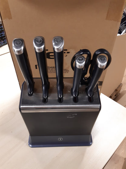 195058 - TEFAL EverSharp Pro - Set 6 Copëza Thikash Vetë-Mprahëse në Një Bllok, Teknologji e Patentuar e Mprahjes, Sistem Kyçje, Material Çelik Inoks Gjerman, Ngjyra Blu, Modeli K297S744